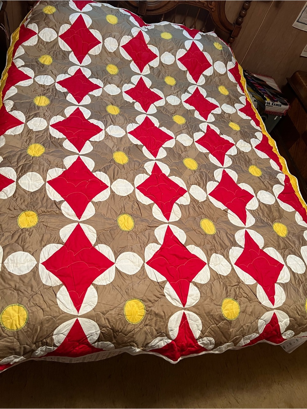 Vintage Appalachia Red and Yellow Geometric Quilt Bedspread - Home Bedding